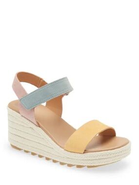 Sorel Cameron Wedge Sandals 7.5 Espadrille Yellow, Blue, Pink Like New MSRP $130